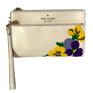 Like New! Kate Spade Wild Petal Medium Floral Wristlet Cream, purple, yellow